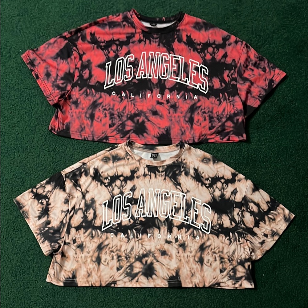 SHEIN Red and Tan Crop Top Tie-Dye Los Angeles New